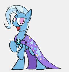 Size: 475x490 | Tagged: safe, artist:mr. rottson, imported from derpibooru, trixie, pony, bipedal, looking at you, missing accessory, raised hoof, simple background, solo