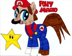 Size: 1024x791 | Tagged: safe, artist:ramosismario89, imported from derpibooru, pony, crossover, mario, ponified, solo, super mario bros., super star, traditional art