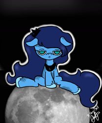 Size: 1500x1800 | Tagged: safe, artist:ribbonbell, imported from derpibooru, princess luna, bored, female, filly, moon, sad, solo, space, woona