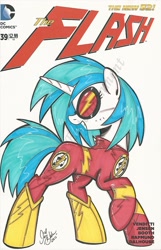 Size: 1024x1593 | Tagged: safe, artist:ponygoddess, imported from derpibooru, dj pon-3, vinyl scratch, cover, crossover, female, new 52, solo, the flash