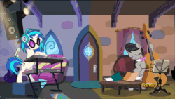 Size: 500x281 | Tagged: safe, imported from derpibooru, screencap, dj pon-3, octavia melody, vinyl scratch, slice of life (episode), animated, female, male