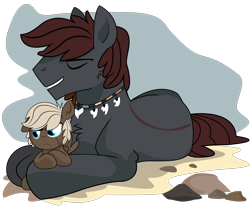 Size: 1600x1324 | Tagged: safe, artist:dbkit, imported from derpibooru, dumbbell, oc, pegasus, pony, colt, duo, father, male, necklace, sand, story included, younger