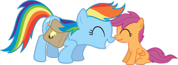 Size: 1500x549 | Tagged: safe, artist:rolin11, imported from derpibooru, rainbow dash, scootaloo, cute, diabetes, eyes closed, nuzzling, saddle bag, scootalove, simple background, transparent background, vector