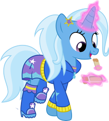 Size: 4000x4465 | Tagged: dead source, safe, artist:jeatz-axl, imported from derpibooru, trixie, pony, unicorn, .svg available, absurd resolution, best pony, clothes, cute, diatrixes, equestria girls outfit, female, human pony trixie, magic, mare, peanut butter crackers, ponified humanized pony, simple background, solo, sweet dreams fuel, that pony sure does love peanut butter crackers, transparent background, vector