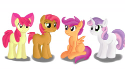 Size: 1280x720 | Tagged: safe, artist:jbond, imported from derpibooru, apple bloom, babs seed, scootaloo, sweetie belle, earth pony, pegasus, pony, unicorn, cutie mark crusaders, simple background, white background