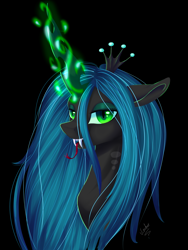 Size: 3000x4000 | Tagged: safe, artist:vincher, imported from derpibooru, queen chrysalis, changeling, changeling queen, crown, female, jewelry, regalia, simple background, solo, tongue out