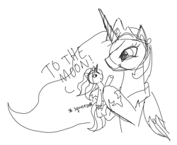 Size: 704x576 | Tagged: safe, artist:artylovr, imported from derpibooru, princess celestia, female, monochrome, plushie, sketch, squeeze me celly, to the moon, toy