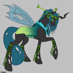 Size: 1200x1200 | Tagged: safe, artist:backlash91, imported from derpibooru, queen chrysalis, changeling, changeling queen, alternate hairstyle, crown, female, regalia, solo, story included