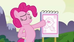 Size: 1280x720 | Tagged: safe, imported from derpibooru, screencap, fluttershy, pinkie pie, too many pinkie pies, flipchart, fluttershutter