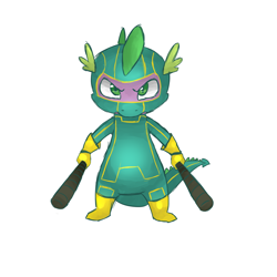 Size: 1024x1024 | Tagged: safe, artist:mapony240, imported from derpibooru, spike, clothes, costume, eskrima sticks, kick-ass, male, solo, superhero