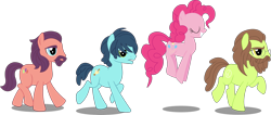 Size: 2724x1159 | Tagged: safe, artist:sketchmcreations, imported from derpibooru, lonely hearts, northern song, pinkie pie, strawberry fields, earth pony, pony, party pooped, abbey road, beard, cutie mark, female, george harrison, glasses, hopping, inkscape, john lennon, male, moustache, open mouth, paul mccartney, pinko starr, ponified, simple background, the beatles, transparent background, vector, walking