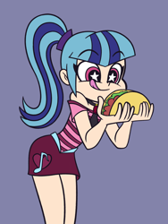 Size: 900x1200 | Tagged: safe, artist:khuzang, imported from derpibooru, sonata dusk, human, equestria girls, bare shoulders, clothes, cute, eyes on the prize, female, food, humanized, skirt, solo, sonatabetes, sonataco, starry eyes, taco, that girl sure loves tacos, that pony sure does love tacos, that siren sure does love tacos, tongue out, wingding eyes