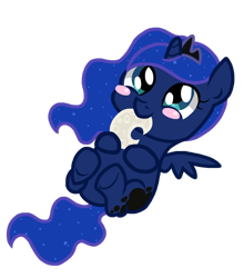 Size: 1024x1165 | Tagged: safe, artist:ifadeu337, imported from derpibooru, princess luna, blushing, cute, female, filly, lunabetes, moon, on back, plushie, simple background, solo, spread wings, transparent background, woona