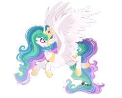 Size: 1500x1200 | Tagged: safe, artist:spacechickennerd, imported from derpibooru, princess celestia, female, floating, lineless, simple background, solo, white background