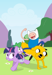 Size: 770x1100 | Tagged: safe, artist:dm29, imported from derpibooru, spike, twilight sparkle, adventure time, crossover, finn the human, jake the dog