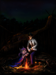 Size: 1500x2000 | Tagged: safe, artist:dzetawmdunion, imported from derpibooru, bat pony, human, pony, bonfire, bottle, fire, helicopter, night