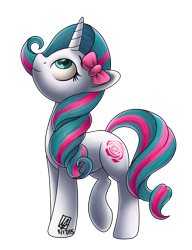 Size: 1074x1400 | Tagged: safe, artist:spacechickennerd, imported from derpibooru, oc, oc only, oc:pinkie rose, pony, unicorn, bow, hair bow, solo