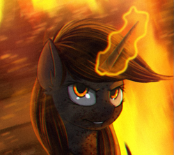 Size: 577x513 | Tagged: safe, artist:rublegun, imported from derpibooru, oc, oc only, oc:littlepip, pony, unicorn, fallout equestria, fanfic, fanfic art, female, glowing horn, magic, mare, solo