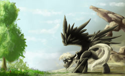 Size: 1500x914 | Tagged: safe, artist:keepare, imported from derpibooru, oc, oc only, pegasus, pony, action pose, beard, floppy ears, glare, goggles, open mouth, solo, spread wings