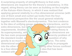 Size: 1139x891 | Tagged: safe, artist:samey90, imported from derpibooru, peach fuzz, earth pony, pony, blank stare, confused, female, filly, foal, obligatory pony, physics, solo, string theory, text, thousand yard stare, wtf