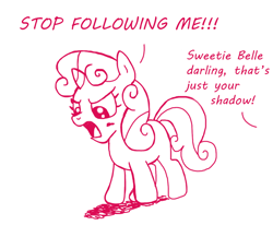 Size: 1024x890 | Tagged: safe, artist:somedigitalartist, imported from derpibooru, sweetie belle, female, implied rarity, monochrome, shadow, solo, sweetie fail, sweetiedumb
