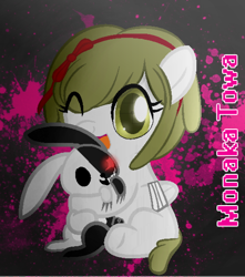 Size: 500x566 | Tagged: safe, artist:castermo23, imported from derpibooru, pegasus, pony, rabbit, danganronpa, doll, female, filly, monaca, monaca towa, monaka, monaka towa, monokuma, ponified, solo, toy