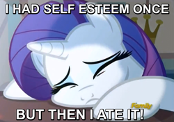 Size: 630x444 | Tagged: safe, imported from derpibooru, screencap, rarity, pony, unicorn, canterlot boutique, boutique depression, chubby cheeks, cute, eyes closed, female, image macro, mare, marshmallow, marshmelodrama, meme, raribetes, rarity is a marshmallow, rules of rarity, sad, solo, text