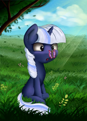 Size: 2500x3500 | Tagged: safe, artist:marmorexx, imported from derpibooru, oc, oc only, oc:silverlay, butterfly, original species, pony, unicorn, cute, female, filly, fluffy, solo, umbra pony