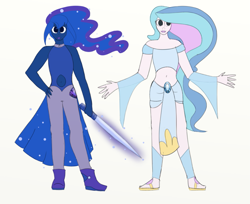 Size: 899x732 | Tagged: safe, artist:amber flicker, imported from derpibooru, princess celestia, princess luna, human, celestite, crossover, gem, gem (race), gemsona, humanized, richterite, royal sisters, siblings, sisters, steven universe, sword, weapon