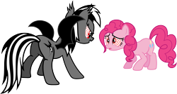 Size: 3549x1907 | Tagged: safe, artist:porygon2z, imported from derpibooru, pinkie pie, rainbow dash, bat pony, earth pony, pony, vampony, butt, female, hypnosis, mare, plot, race swap, simple background, swirly eyes, transparent background