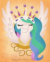 Size: 1280x1605 | Tagged: safe, artist:abbystarling, imported from derpibooru, princess celestia, eyes closed, female, portrait, smiling, solo, spread wings