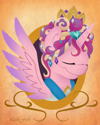 Size: 1280x1600 | Tagged: safe, artist:abbystarling, imported from derpibooru, princess cadance, ceremonial headdress, eyes closed, female, portrait, smiling, solo