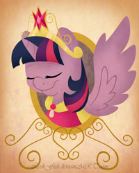 Size: 1280x1600 | Tagged: safe, artist:abbystarling, imported from derpibooru, twilight sparkle, alicorn, pony, big crown thingy, eyes closed, female, mare, portrait, smiling, solo, twilight sparkle (alicorn)