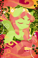 Size: 1242x1920 | Tagged: safe, artist:abbystarling, imported from derpibooru, tree hugger, earth pony, pony, bust, eyes closed, female, mare, smiling, solo