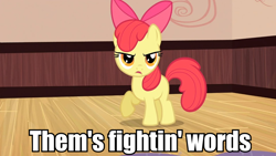 Size: 960x540 | Tagged: safe, imported from derpibooru, screencap, apple bloom, bow, female, filly, image macro, impact font, meme, solo