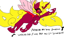 Size: 1024x614 | Tagged: safe, artist:chillywilly, imported from derpibooru, oc, oc only, oc:malice, changeling, red changeling, singing