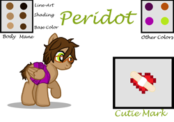 Size: 1024x718 | Tagged: safe, artist:deltafairy, imported from derpibooru, oc, oc only, oc:perido, pegasus, pony, back brace, brown fur, brown mane, female, reference sheet, solo