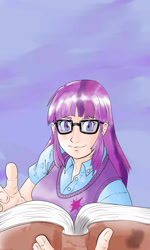 Size: 1152x1920 | Tagged: safe, artist:knight-alui, imported from derpibooru, twilight sparkle, human, book, female, glasses, humanized, solo