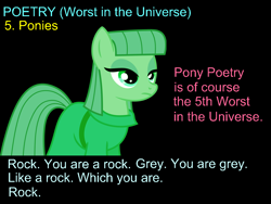 Size: 1052x789 | Tagged: safe, artist:bronybarn, imported from derpibooru, maud pie, 42, black background, don't panic, female, hitchhiker's guide to the galaxy, poetry, simple background, solo, vogon poetry