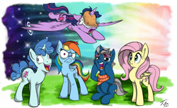 Size: 1024x628 | Tagged: safe, artist:tsitra360, artist:zeepaarden, imported from derpibooru, fashion plate, fluttershy, party favor, rainbow dash, twilight sparkle, alicorn, pony, canterlot boutique, castle sweet castle, make new friends but keep discord, season 5, tanks for the memories, the cutie map, :i, colored, crossing the memes, do i look angry, faic, fashion reaction, female, flying, frown, i didn't listen, i'm pancake, lineart, mare, meme, pancakes, twilight sparkle (alicorn), we bought two cakes