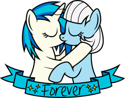 Size: 1024x799 | Tagged: safe, artist:katequantum, imported from derpibooru, dj pon-3, photo finish, vinyl scratch, earth pony, pony, unicorn, banner, crack shipping, duo, female, kissing, lesbian, mare, shipping, simple background, transparent background, vinylfinish
