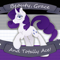 Size: 3240x3240 | Tagged: safe, artist:xenalollie, imported from derpibooru, rarity, pony, unicorn, asexual, asexual pride flag, banner, female, headcanon, pride, pride flag, sexuality headcanon, solo