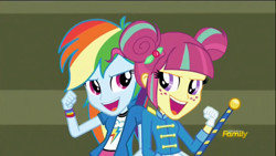 Size: 1280x720 | Tagged: safe, edit, imported from derpibooru, screencap, majorette, rainbow dash, sour sweet, sweeten sour, equestria girls, friendship games, baton, chs rally song, sweetly and sourly