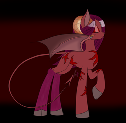 Size: 2000x1956 | Tagged: safe, artist:rubi, imported from derpibooru, oc, oc only, dracony, hybrid, pony, succubus, cloven hooves, eyes closed, fluffy, horns, raised hoof, smiling, solo, spaded tail, spread wings