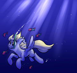 Size: 2250x2125 | Tagged: safe, artist:impcjcaesar, imported from derpibooru, derpy hooves, fish, pegasus, pony, bubble, crepuscular rays, female, mare, newbie artist training grounds, pun, snorkel, solo, swimming, underwater