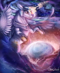 Size: 4833x5906 | Tagged: safe, artist:php154, artist:trojan-pony, imported from derpibooru, princess celestia, absurd resolution, female, magic, planet, solo, space