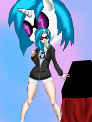 Size: 2355x3120 | Tagged: safe, artist:kerodash, imported from derpibooru, dj pon-3, vinyl scratch, human, clothes, eared humanization, female, headphones, hoodie, horned humanization, humanized, looking at you, smiling, solo