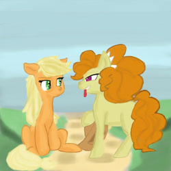 Size: 1024x1024 | Tagged: safe, artist:puppysoftpaws, imported from derpibooru, adagio dazzle, applejack, pony, dazzlejack, duo, female, lesbian, shipping