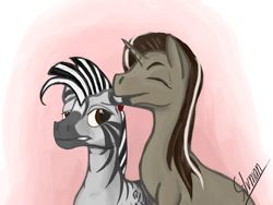 Size: 1400x1050 | Tagged: safe, artist:silvman, imported from derpibooru, oc, oc only, pony, unicorn, zebra, ear bite, gay, male, shipping