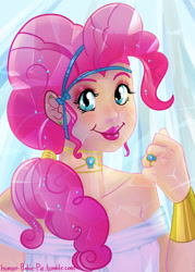 Size: 2000x2800 | Tagged: safe, artist:glasmond, imported from derpibooru, pinkie pie, human, crystallized, female, humanized, lipstick, ring, solo